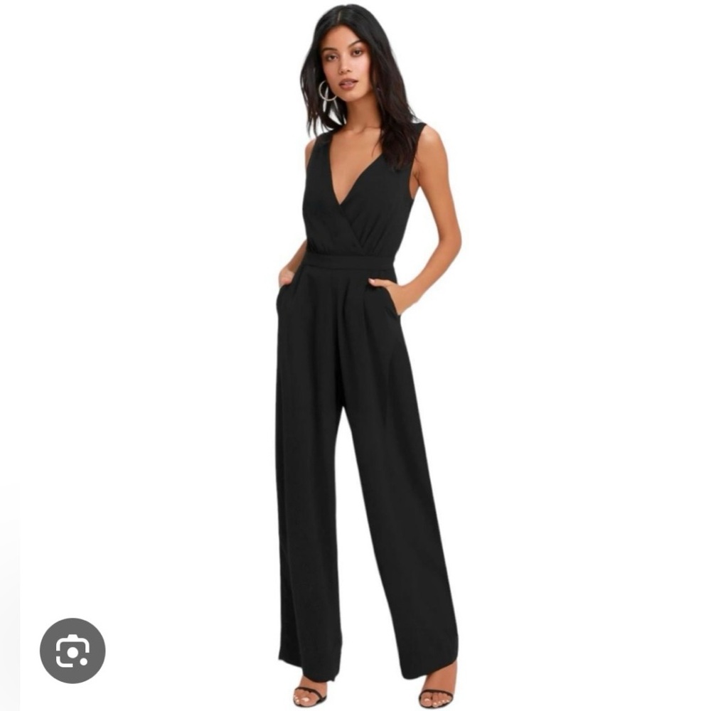 Lulus Black Lace-Back Sleeveless Jumpsuit – Size XL